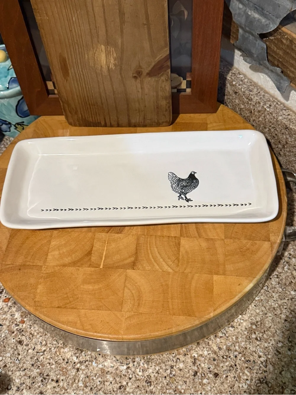 Pier 1 Chicken Stoneware Serving Tray